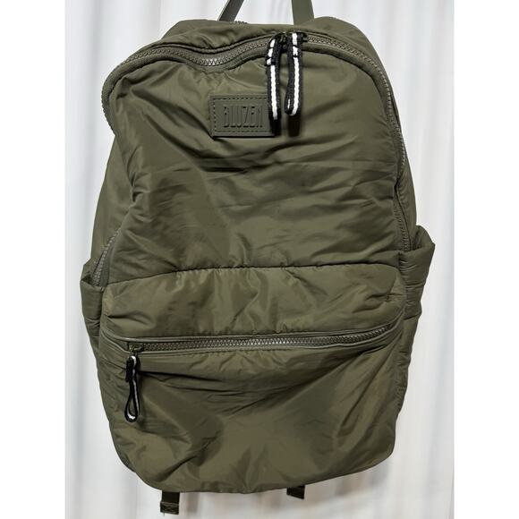 Bluzen Parachute Nylon Soft Backpack Olive Large Zipper Pockets - Picture 1 of 7
